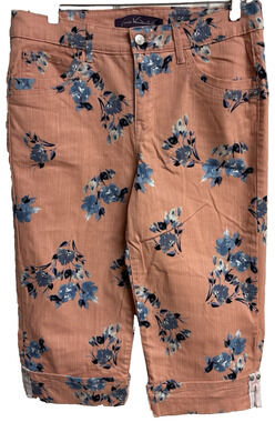 Gloria Vanderbilt Skimmer Crop Pants Women Size 6 Mauve Floral Stretch Cuff New